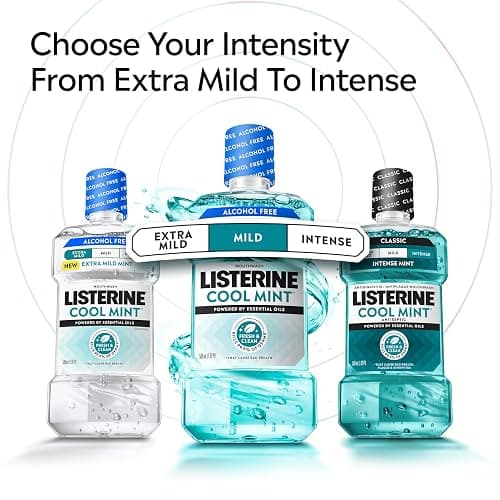 Listerine Cool Mint Alcohol Free Mouthwash, Mild Mint, 33.8 fl. oz/1 L | Kills 99.9% of Germs That Cause Bad Breath, Less Intense Taste with No Burn, Dentist Recommended Oral Rinse thumbnail 8