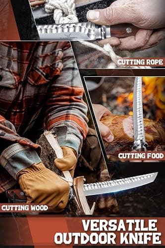 TAN REN Hunting Knife with Sheath, 8.3 Inch Fixed Blade Survival Outdoor Knife with Wooden Handle for Camping, Bushcraft, Christmas Gifts for Men thumbnail 2