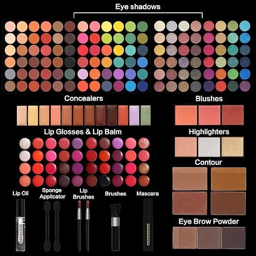 Professional All in One Makeup Kit for Women Full Kit,186 Colors Make Up Palette Christmas Gift Set, Including Eyeshadow,Lip Gloss,Concealer,Highlighter,Contour,Brow Powder,Mascara,Blush & Brush thumbnail 2