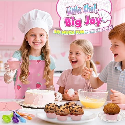 Kids Baking Cooking Set Real & Toddler Kid Apron, Kids Knife Set for Real Cooking & Basket,Food-Grade Material,Montessori Toddler Kitchen Tools, Christmas Birthday Gift for 3-10 Year Old Girls Boys thumbnail 3