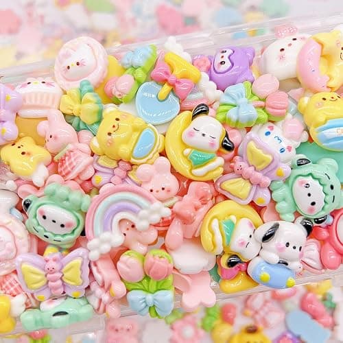 FULUSODO 60pcs Embellishments Cute Set, Flat Back Bulk Mixed Resin Ornament Scrapbooking Set - Image 1