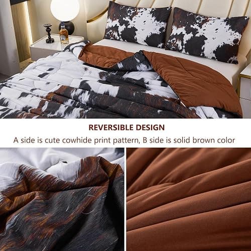 PERFEMET Black King Size Comforter Set 3 Pieces Cow Print Bedding Set Western Farmhouse Rustic Bed Comforter Animal Cowhide Quilt Set for Bedroom Decoration thumbnail 4