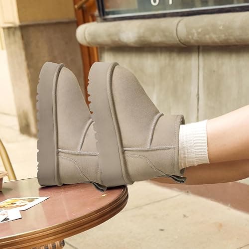 DREAM PAIRS Women's Platform Winter Snow Boots Genuine Suede, Water Resistant Mini Ankle Boots Stable Lightweight Booties Anti-Slip with Memory Foam Outdoor Fuzzy thumbnail 9
