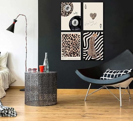 4Pcs Trendy Leopard Canvas Wall ArtCheetah Preppy Aesthetic Room Wall Decor Chic Leopard Ace Card Posters Prints Funky Lucky 8 Ball Painting Pictures for Girls Bedroom Apartment Dorm Unframed thumbnail 3