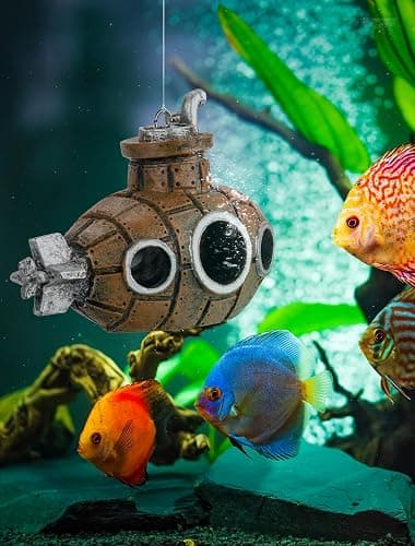 Floating Fish Tank Decoration, Little Cute Retro Submarine Aquarium Decoration with Two Float Balls, Resinous Fish Tank Accessorie, Safe Fish Toy for Betta Cichlid Goldfish Shrimps Hermit Crabs thumbnail 2