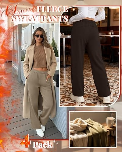 Oakgarden 4 Pack Women's Fleece Straight Leg Sweatpants, Open Bottom Thermal Baggy Pants Lounge Drawstring Pants with Pockets thumbnail 3