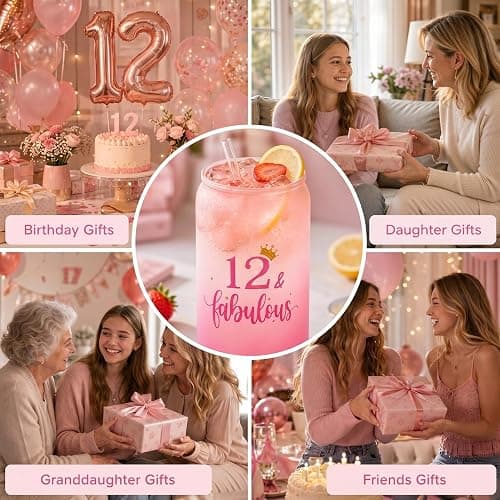 Nwvuop 12th Birthdays Gift for Girls 12 Year Old Girls Birthday Gifts Birthday Glass Cup 16oz. thumbnail 4