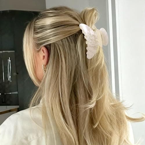 OWIIZI Durable Acetate Hair Clips for Women 4.13" Larger Claw Clips (White) | Non-slip Strong Hold Ponytail Barrette,Sturdy Butterfly Claw,Cute Hair Accessories for Girls Long Thick Thin Curly Hair thumbnail 6
