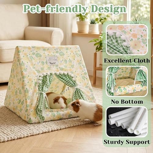 Jenvd Guinea Pig Hideout Large with Curtain, Machine Washable Bunny Hideout | Bottomless Guinea Pig Hide Tent Houses & Habitats, Easy-Clean Small Animal Hideout for Pet Rabbit, Rat, Chinchilla, Squirrel thumbnail 5