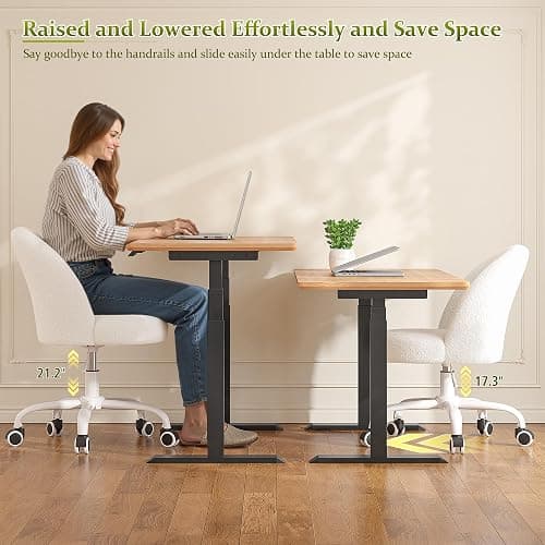 DurayLoly White Vanity Chair with Wheels, Cute Desk Chair with Back, Armless Office Chair Height Adjustable, Soft Lumbar Support for Small Space, Bedroom thumbnail 7