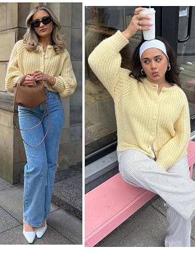 VDWIP Women's Cardigan Sweaters Button Down Open Front Chunky Cardigan Long Sleeve Cropped Y2k Knit Outerwear thumbnail 6