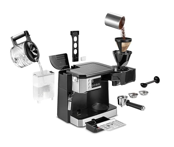 De'Longhi All-in-One Combination Coffee Maker & Espresso Machine + Advanced Adjustable Milk Frother for Cappuccino & Latte + Glass Coffee Pot 10-Cup, COM532M black thumbnail 8