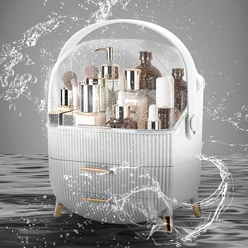 Makeup Organizer for Vanity, Make up Organizers and Storage, Cosmetics Skincare Organizers with Lid and Drawers, Cosmetic Display Cases for Countertop, Bathroom, Dresser, Ideal Gifts for Women(White) thumbnail 6
