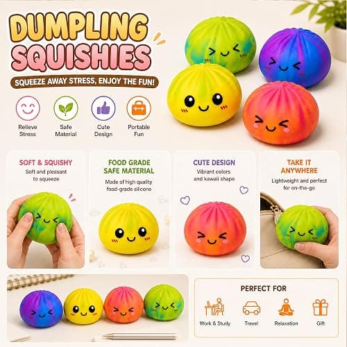 Tansix Blue and Yellow Dumpling Squishies New Mystery Squishies Dumpling with Box Stress Relief Balls Sensory Toys Desk Squeeze Toys Gift(2PC) thumbnail 4