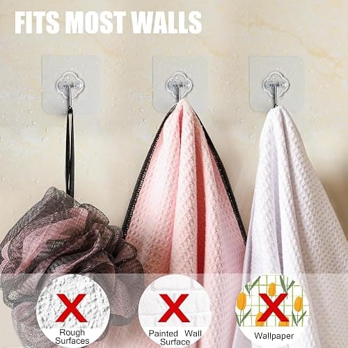 Adhesive Hooks, 32 Pack 33lb(Max) Sticky Hooks, Transparent Reusable Removable Adhesive Hooks for Hanging, Wall Hooks for Hanging Can be Use for Kitchen Bathroom Shower Outdoor Home Improvement thumbnail 7