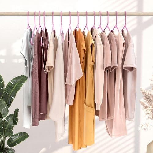 Plastic Hangers 20 Pack Pink - Clothes Hangers - Makes The Perfect Coat Hanger and General Space Saving Hangers for Closet and New Apartment Essentials - Percheros Ganchos para Colgar Ropa Hangars thumbnail 6