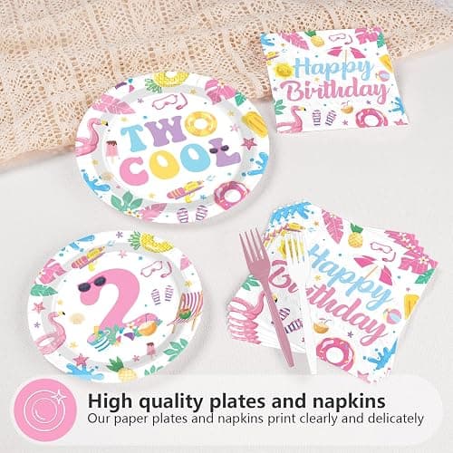 96Pcs Two Cool Pool Party Decorations Pink Swimming Flamingo Pool 2nd Birthday Plates and Napkins Splish Splash 2nd Birthday Decoration for Girls Baby Shower Two Years Old Summer Beach Party Supplies thumbnail 4