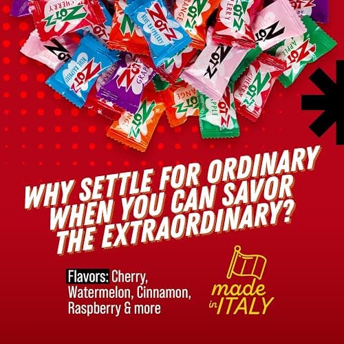 Zotz Fizzy Bulk Candy (Assorted, 100 Units)- Hard Candy Individually Wrapped- Assorted 7 Fruit Flavors, Cherry, Watermelon, Strawberry, Blue Raspberry, Apple, Orange & Grape- From Italy Since 1970 thumbnail 7