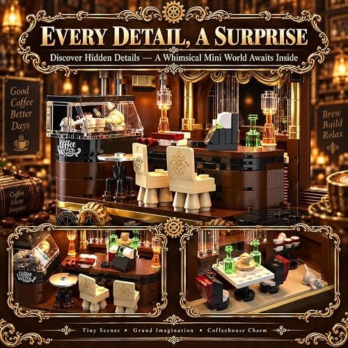 modopia Retro Steampunk Coffee Shop Building Set, Cafe House for Adults | City Retro Corner Tiny Architecture with Light, Vintage Street View Model, Home Bookshelf Decor Gift Ideas thumbnail 4