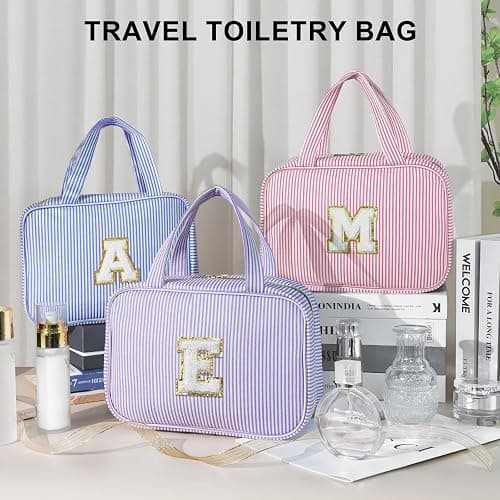TOPEAST Travel Hanging Toiletry Bag Initial Makeup Bag for Women Teen Girls - Birthday Gifts for Women Teen Girls, Gifts for Daughter Sister Friends Mom Her - Letter A, Blue thumbnail 7