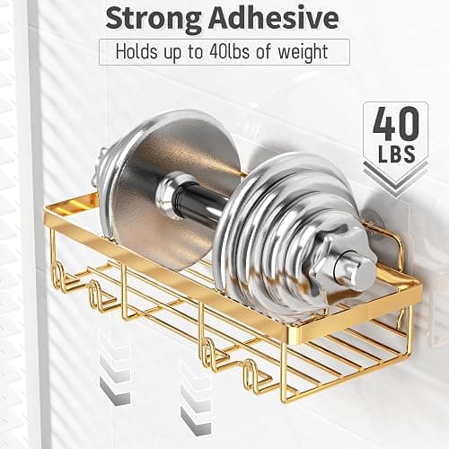 Liuoud 5 Pack Shower Caddy Organizer Rack Shelf for Inside Shower, Self Adhesive Wall Storage Basket Rustproof Stainless Steel Shampoo Holder Bathroom Accessory Decor Set, Gold thumbnail 5