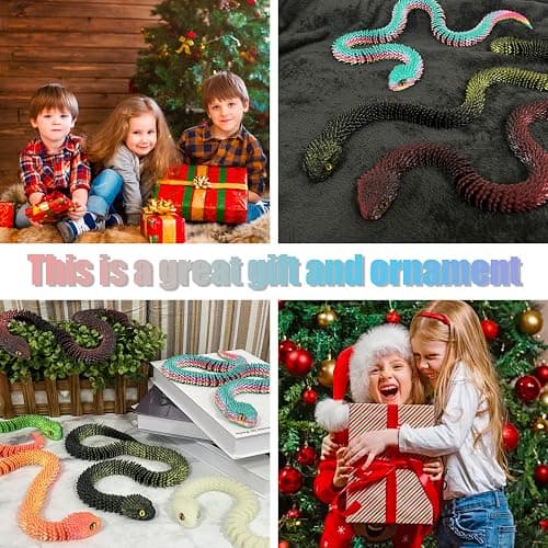 Binvin 24 inch 3D Printed Animals-Snake Viper,3D Printed Snake Toys 3D Printed Articulated Snake Animal Model Ornaments Creative Funny Toy Festival Gift for Frends (Luminous Rainbow, 24 Inch) thumbnail 8