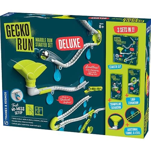 Gecko Run Marble Run Deluxe Starter Set by Thames & Kosmos – Vertical Marble Run w/Flexible Tracks, Loop & Trampoline Tricks, Fast, No-Mess Setup, Residue-Free Nano-Adhesive Pads for Creative Play - Image 1