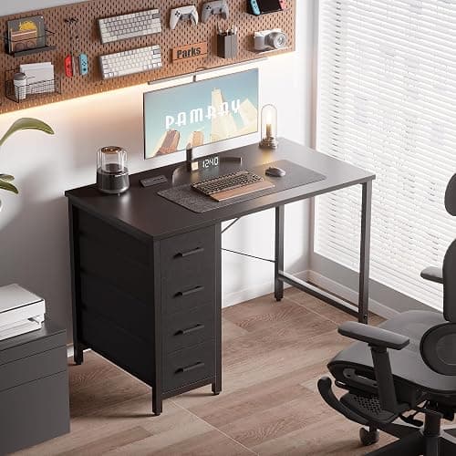Pamray 32 Inch Computer Desk with 4 Drawers Small Office Desk for Home Bedroom Study Writing Simple Modern Computer Table Black thumbnail 2