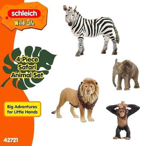 Schleich Wild Life - 4 PC Safari Animals Figurines Set with Zebra, Monkey, Elephant and Lion Toys - Realistic African Animal Figures Playset for Boys and Girls - Educational Toys for Kids Ages 3+ thumbnail 5