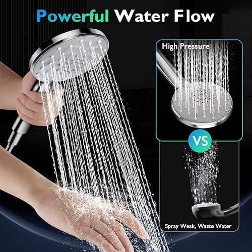PinWin Shower Head, 8'' Dual Rain Shower Head with 11'' Adjustable Extension Arm, 7-Setting High-Pressure Handheld Combo, Rainfall LED Shower Head Water Temperature Controlled Color Changing,Chrome thumbnail 5