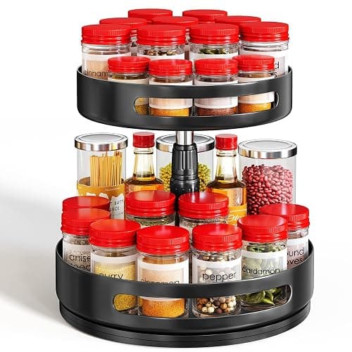 Lazy Susan Organizer Spice Rack - 2 Tier Height Adjustable Spice Organization for Cabinet, Metal Seasoning Organizer Lazy Turntable Spice Organizer for Table Top Pantry Kitchen Storage (10 inch) - Image 1