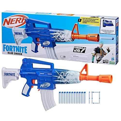 Nerf Fortnite Blue Shock Blaster, 10-Dart Clip, 10 Elite Nerf Darts, Includes Bonus Code to Unlock The Beat Wrap in The Game, Motorized Dart Blaster thumbnail 8