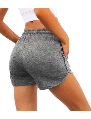 Aloodor Womens Athletic Shorts Running Dolphin Shorts with Pockets and Drawstring thumbnail 4