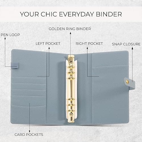 Aesthetic A5 Binder with 6 Golden Rings - Refillable & Sturdy Planner w Pockets Keeps You Perfectly Organized - Mini Notebook with Magnetic Closure Works Great as Photocard Binder for All Your Cards thumbnail 6