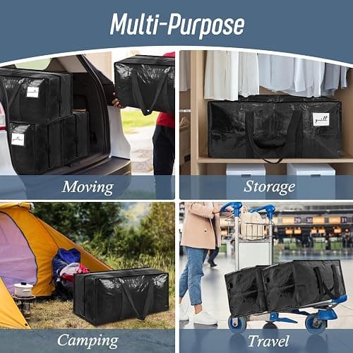 6 Pack Extra Heavy Duty Large Moving Bags with Strong Zipper & Comfortable Handles, Sturdy & Durable Clothes Storage Bags Totes Bins, Packing Moving Boxes for College Supplies, Black thumbnail 7