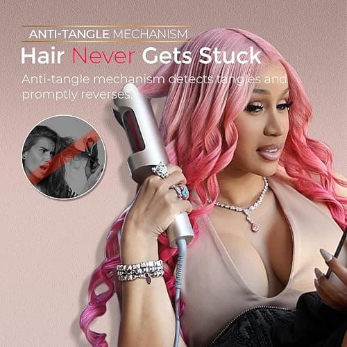 Upgraded Automatic Rotating Curling Iron - TYMO CurlPro Plus Long Barrel Curling Wand for Long Hair, Ceramic Hair Curler for Women, Anti-Scald, Tangle-Free, 600M Ionic, Dual Voltage, Gold, 1 Inch thumbnail 6