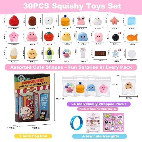 FUFUSQUISHY 30Pcs taba Squishy Toys Party Favors for Kids 4-8 8-12 Silicone Stress Relief Fidget Toys Treasure Box Classroom Birthday Xmax Gifts fufu Squishy thumbnail 3