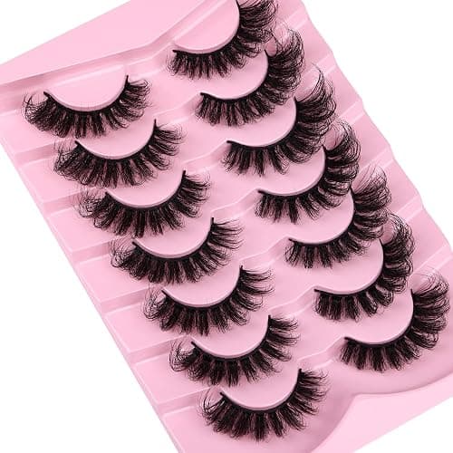 JIMIRE Faux Mink Lashes Volume False Eyelashes with Lash Glue Kit 18MM Dramatic Fluffy Cat Eye Lashes Russian Strip Lashes D Curl Mink Lashes Fluffy 7 Pairs Pack thumbnail 5