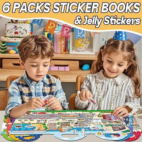 iGetooy 6 Sets Reusable Sticker Book for Toddlers 1-3, Jelly Sticker Books for Toddlers 2-4 Years, Toddler Travel Toys for Kids 2 3 4 Year Old Girls Boys thumbnail 3