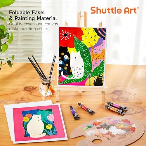 Shuttle Art 54 teiliges Acrylfarben Set, professionelles Malset mit Tischstaffelei, 30 Acrylfarben, Leinwand, Pinsel, Palette, komplettem Zubehör, Malset für Kinder und Erwachsene mit staffelei holz thumbnail 5