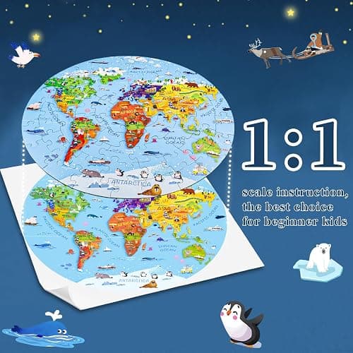 DIGOBAY World Map Jigsaw Puzzle for Kids 4-8, 70 Piece Large Round Floor Puzzles for Kids Ages Toddler Puzzle Globe Geography Games Educational Toys Birthday for Children thumbnail 6