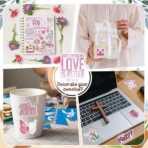 100PCS Pink Bible Verse Stickers for Adults Jesus Stickers Faith Based Gifts for Girl Women Inspirational Jesus Qoute Praise God Religious Decoration Party Favors thumbnail 5