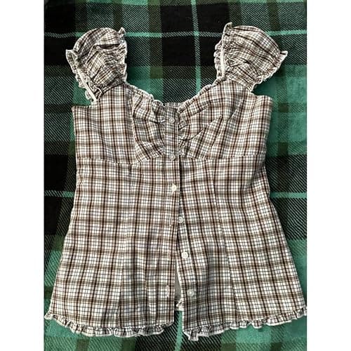 Women Button Down Ruffle Top Deep V Neck Smocked Cap Sleeved Coquette Frill Cute Shirt Slim Fit Casual Blouse thumbnail 5