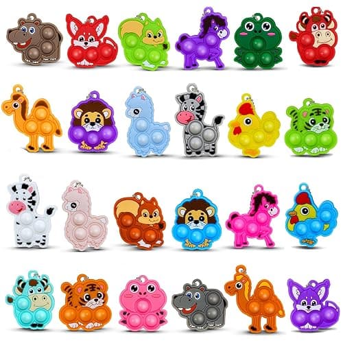 Animal Party Favors for Kids Fidget Toys Bulk Mini Pop Keychain,Stress Relief Sensory Toys,Goodie Bags Stuffer,Classroom Prizes,Birthday Gifts for Boys & Girls,24 Pcs - Image 1