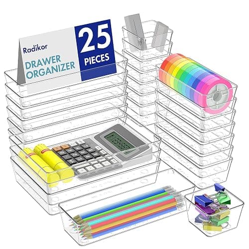 Radikor Schubladeneinsatz Schubladen Organizer -25 Stück Schminktisch Organizer in 4 Größen, Drawer Organizer, Make Up Organizer, Schubladen Ordnungssystem für Schreibtisch, Büro, Küchen, Bad - Image 1