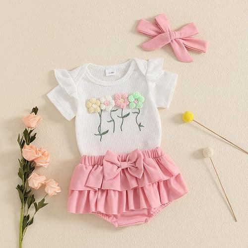 Mubineo Baby Girl Clothes Summer Outfits Cute Flower Romper Ruffle Skirt Shorts Skort Newborn Outfit Bodysuit Sets thumbnail 9