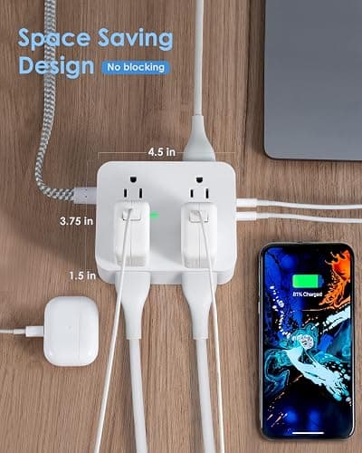6Ft Surge Protector Power Strip with USB C, HANYCONY Extension Cord with 8 Outlets(2.2 IN) 4 USB Ports(2 USB C), Flat Plug, Wall Mount, 3 Side Outlet Extender for Home Dorm Room Essentials, ETL Listed thumbnail 3
