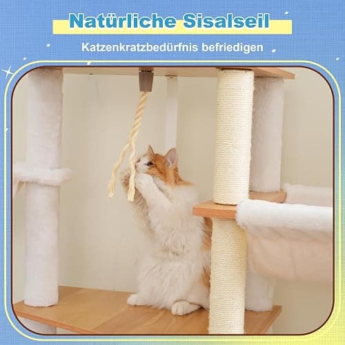Hey-brother Holz Kratzbaum, 184cm Katzenbaum für Großkatze, mehrstöckiger Stabil Katzenkratzbaum Mit Grosse Plattformen, Korb, Katzenhöhle, Kämmmaschine und Leiter, Noyer EMPJ121WB thumbnail 5