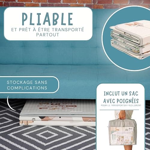 HuBorns - Tapis Bebe Pliable 180x140 cm, Tapis d'Eveil Bebe Reversible avec Bord Renforcé pour Plus Sécurité, Tapis de Jeux Bebe Epais avec Protection Anti-Chute, Tapis Exterieur Lavable (Carte M) thumbnail 6
