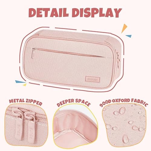 SUNEE Cute Pencil Case, Large Capacity Pencil Pouch, Big Storage Organizer for Stationery, Zipper Pen Bag, Back to School Supplies, Office Organizer Makeup Bag, for Teen Girl Boy Men Women, Pink thumbnail 6